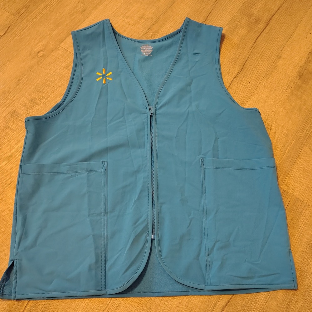 Walmart Associate Uniform Work Vest Blue Yellow Spark‎ Logo Zip Front Size XL